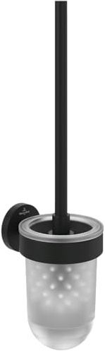 Villeroy & Boch Elements - Tender Toilettenbürstengarnitur, Toilettenbürstenhalter für Wandmontage, WC-Bürstengarnitur mit Behälter aus satiniertem Glas, rund, Matt Black