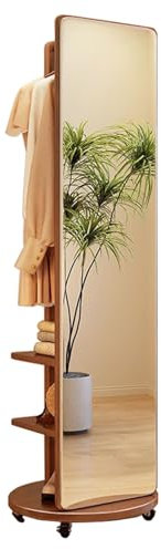 Porte-manteau sur pied avec miroir sur pied – Design en bois mobile avec miroir pleine longueur, fonctionnalité 2 en 1 pour salon, chambre à coucher, vestiaire