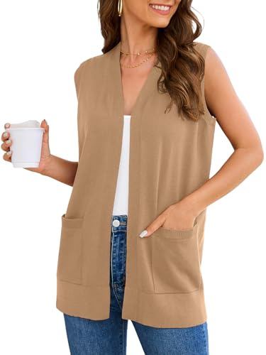 Wiwclo Veryoung Women's 2026 Sleeveless Cardigan Sweaters Fashion Casual Soft Knit Office Duster Vests with Cozy Pockets
