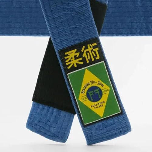 FIGHTINGFILMS Ceinture JJB – Ceinture Bleue de Jiu Jitsu Brésilien – 100% Coton Résistant et Rigide – Tailles A0–A5 – Entraînement et Compétition (A4)