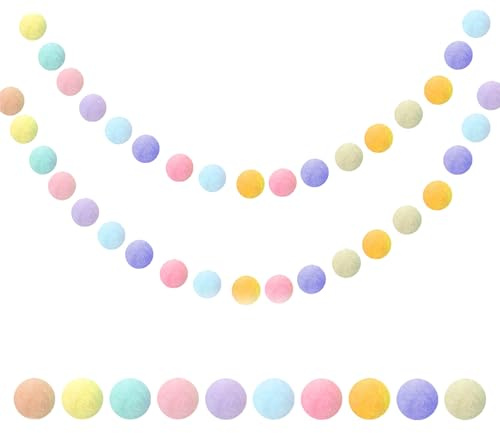 Filzkugelgirlande, 10-farbiges Macaron-Design, 2-teiliges Set, Party- und Weihnachtsbaumschmuck (Macaron-Farben)
