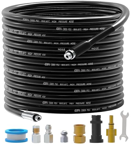 30M 5800PSl High Pressure Drain Pipe Hose Cleaning Kit for Karcher K2-K7 Series,Sewer Spray Kit Resistant Pressure Replacement Rubber Tube Unblocker Washer Hose Suitable for Drain Blockage Cleaning