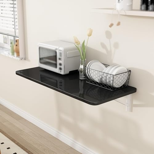TYYCKJ Wandklapptisch – Platzsparende, klappbare Werkbank und Wandschreibtisch für kleine Räume, Büro, Küche, Esszimmer, Arbeitszimmer – Schwarz, 80 x 50 cm