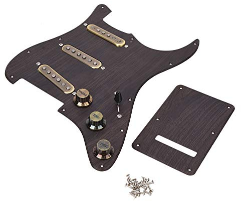 Tomotato SSS Humbucker Pickguard Set, Prewired Aluminiumlegierung Gitarren Pickguard Vintage Design mit Holzoptik, Schutzwirkung für E Gitarren Gitarristen Anfänger Bands