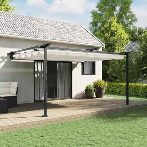 Tonnelle de jardin murale crème 400 x 300 x 200 cm, pergola de jardin en polyester avec cadre en acier, protection solaire rétractable pour terrasse, extérieur
