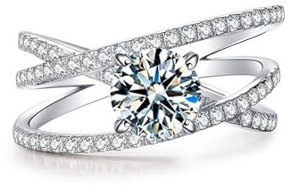 KnSam Echtes Hochzeitsband Au 375/585/750 Weiß Gold, Partnerringe Kreuz mit Labor Erstellt Diamant, Hochzeitsring Weißgold 9K/14K/18K, Gr.47-65