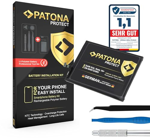 PATONA Protect Akku Ersatz für Samsung Galaxy Note 10 Plus N975F 10+ | Smartphone-Akku EB-BN972ABU, 4300mAh, mit NTC-Temperaturschutz, Überlade-/Tiefentladeschutz inkl. Einbau-Kit