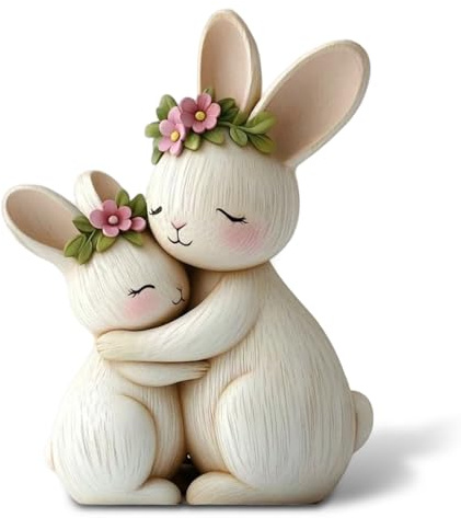 Joalpysm 2D Holz Deko Hase, Holzfiguren zum Hinstellen, 20cm Farbige Hasen-Skulptur mit Atabilen Standfuß, Schreibtisch Deko für Kinderzimmer und Babyzimmer, Geschenk für Hasenliebhaber