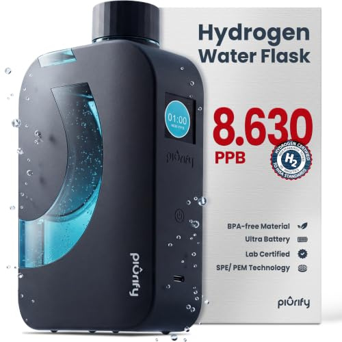 PIURIFY Borraccia idrogeno Flask | 8.630 PPB | 12oz | Senza BPA | Autopulente | Batteria da 5000 mAh | Certificazione USA | Nero