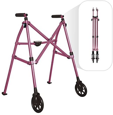 Able Life Space Saver Walker, Faltbar Verstellbare Gehrahmen mit Vorderrädern für Senioren, Gehhilfe mit Festen Rädern, Königliche Rose