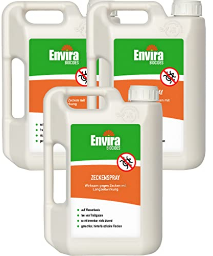 Envira Zecken Abwehrspray 3x 2 Liter - Effektiver Zeckenschutz - Spray mit Langzeitwirkung zum Zecken fernhalten - Mittel gegen Zecken in der Wohnung - Effektives Zeckenmittel