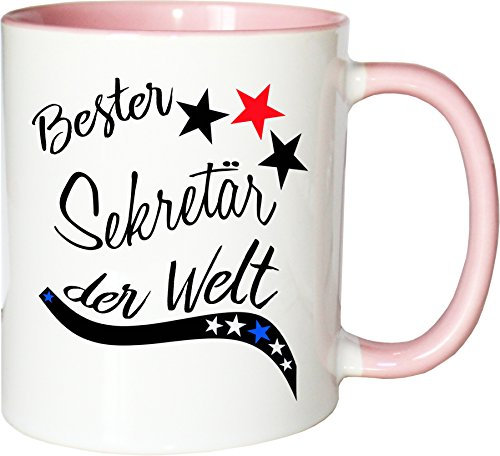 Mister Merchandise Becher Tasse Bester Sekretär der Welt. Kaffee Kaffeetasse liebevoll Bedruckt Beruf Job Arbeit Weiß-Rosa