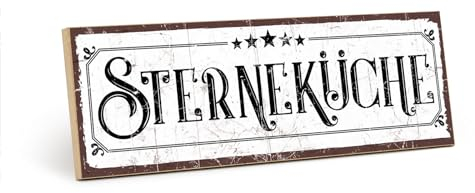 TypeStoff Holzschild mit Spruch – STERNEKÜCHE – im Vintage-Look mit Zitat als Geschenk und Dekoration - HS-00525