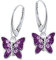 Kristall Schmetterling Klapp-Brisur Ohrringe 925 Echt Silber Mädchen Kinder Ohrstecker Ohrhänger (2) Lila-Amethyst)