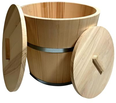 Wooden World – Wooden bucket with 2 lids for fermenting sauerkraut and pickles Barrel for sauerkraut or sauna – 15 litres