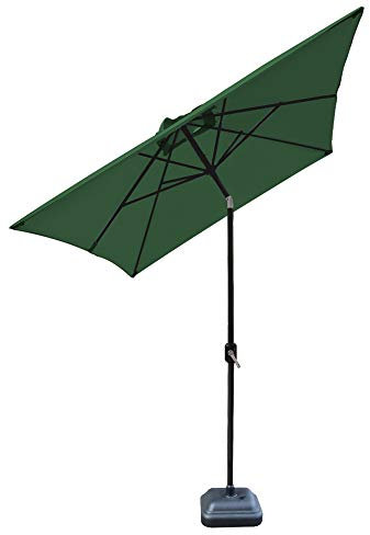 Green Bay 2x3m Garden Parasol Umbrella Patio Outdoor Sun Shade Aluminium Crank Tilt Mechanism Green + Parasol Base