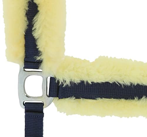 EQUITHÈME Mouton synthétique Halfter mit synthetischem Lammfell, Warmblut, marineblau