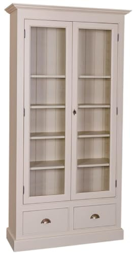 Casa Padrino Landhausstil Wohnzimmer Vitrinenschrank Grau 109 x 39 x H. 210 cm - Wohnzimmerschrank mit 2 Glastüren und 2 Schubladen