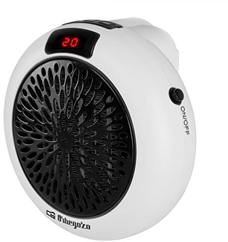Orbegozo CR 4000 – Mini calefactor cerámico de enchufe, 2 velocidades, temporizador, display LED, termostato ajustable, sin cables, 600 W