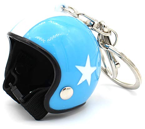 VmG-Store Casque de moto rétro porte-clés avec fermeture fonctionnelle (bleu clair)