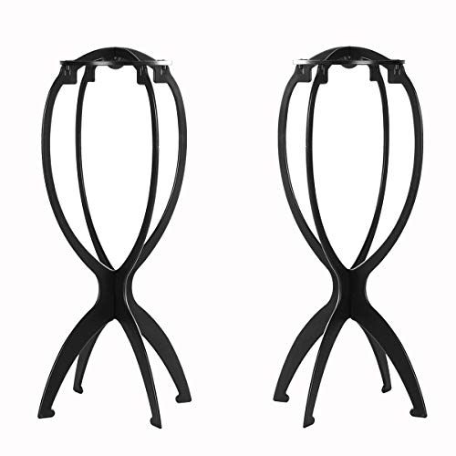 Perückenständer, 2 Stück, Kunststoff-Perücken-Ausstellungswerkzeug, tragbar, zusammenklappbar, Perücken-Trockenständer, schwarz