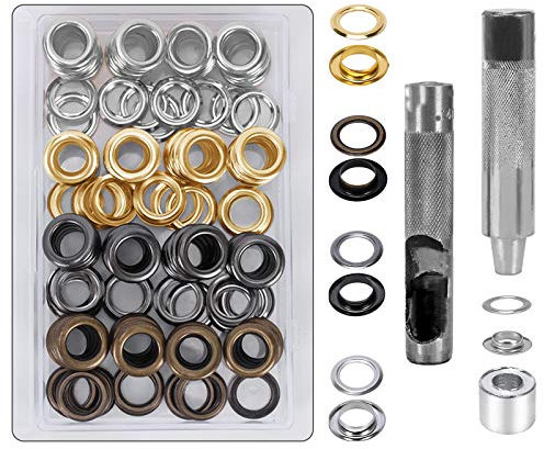 HO2NLE Eyelet Punch Kit 14mm 100 Sets Grommet Tool Kit Metal Grommets Eyelets Kit Tarpaulin Repair Kit Grommet Setting Tool with Storage Box Hole Punch Tool for Fabric Curtains Belt DIY Crafts 4 Color