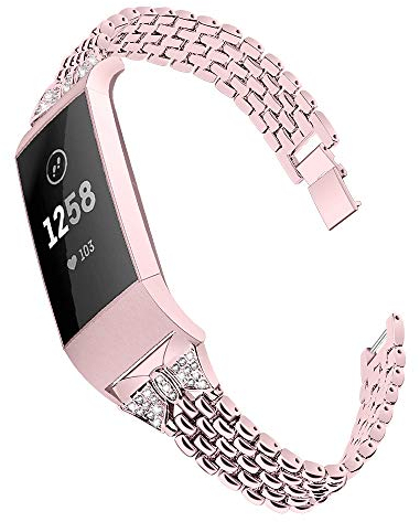 Gimart kompatibel mit Fitbit Charge 3 Metallband, Frauen Bling Strass Edelstahl Ersatz Charge 3 Band Zubehör Band für Fitbit Charge 3 SE (Rose Pink)