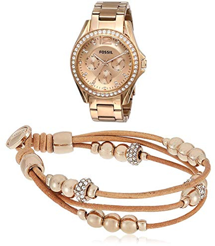 Fossil Damen Analog Quarz Uhr mit Edelstahl Armband ES2811 Damen-Armbänder & Armreifen Edelstahl Rundschliff Oxyde de Zirconium