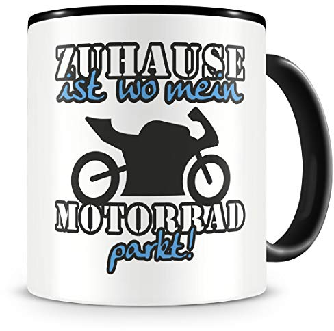 Samunshi® Tasse de moto avec inscription en allemand « Zuhause ist Motorrad Geschenk für Motorrad Fans » - Grande tasse amusante pour anniversaire - Noir - 300 ml