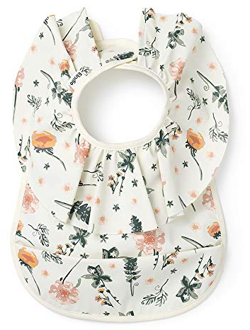 Elodie Details Baby Lätzchen mit Auffangschale - Abwaschbar - Skandinavisches Design - Wasserdicht - Meadow Blossom, Weiss/Rosa