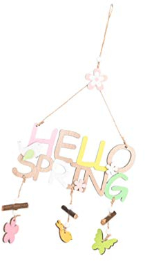 ABOOFAN Ostern Anhänger Holz Hello Spring Schriftzug Holz Osterdeko Holzschrift Buchstaben Holzanhänger Türschild Ostern Frühling Party Festival Wand Fenster Tür Hängende Dekoration