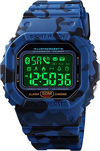 findtime Digitaluhr mit Bluetooth Multifunktionsuhr Herren Militär Tactical Watch IP68 Wasserdicht Schrittzähler Kalorien Armbanduhr Stoppuhr Alarm Benachrichtigung Smartwatch Outdoor Männer