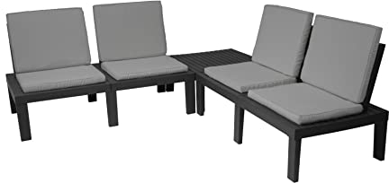 Spetebo Lounge Set Sitzgarnitur aus Kunststoff anthrazit - 4 Sitze + 1 Tisch - Gartengarnitur inklusive 8 Kissen grau - Balkon Terrasse Garten Sofa Innen Außen