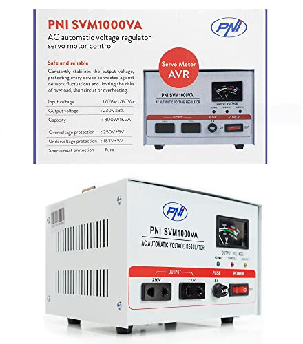 Stabilizzatore di tensione PNI SVM1000VA con servomotore, uscita 800W, 3,6A, 230V