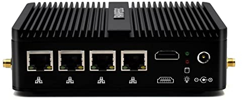 FANPEEC Firewall Appliance Industrial Mini PC Windows 10 Pro Celeron J4125, 4x2.5 GbE I225-V Lan Micro PC, 16GB DDR4 RAM 128GB SSD, COM, HD, 6 USB, Fanless Mini Computer support OPNsense