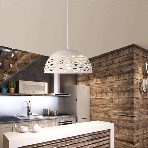 Lampadario Moderno a Sospensione a Fasce intrecciate in Ferro verniciato finish opaco Attacco per Lampadine 1xE27, Potenza max 1x60W - 35x26 cm lunghezza filo 120 cm (Bianco)