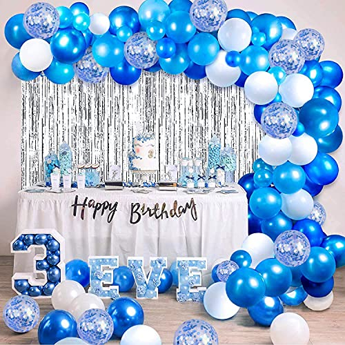 Ballon Girlande Blau Weiß, DJLLA Luftballon Girlande Set Blau Weiß Latex Luftballons und Konfetti Luftballons für Geburtstag Hochzeit Babyparty Dekoration Geschäftstätigkeit