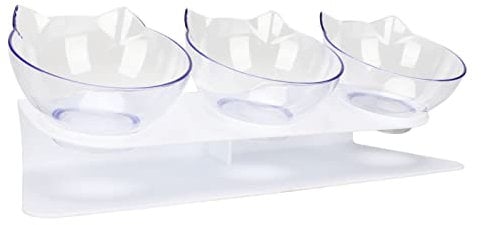 Cat Raised Feeding Bowl, 3 Detachable Bowls Inclined Cervical Spine Protection Easy Clean PVC Transparent Cat Bowl for Pet Home