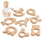TYFYH 8 Stück Baby Beißring Holz, Holztiere Baby Beißring Baby Holzfiguren, Natürlich Kinder Beißring Holzring für Babys Kinderpflege, Holz Armband DIY Handwerk