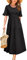 STYLEWORD Women Summer Dress Black Short Sleeve Ladies Casual Swing Midi Dress with Pockets(Black,X-Large)