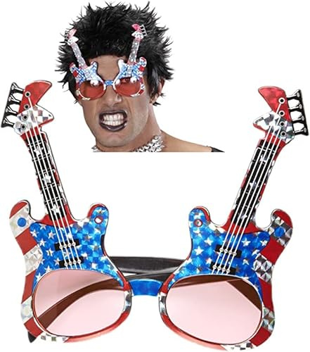 Carpeta Sonnenbrille * AMERICAN ROCKSTAR * als Verkleidung für Halloween, Karneval oder USA Mottoparty | Gitarre Geburtstag Kindergeburtstag Stars Stripes Fan Brille rot weiß blau Sterne Amerika US