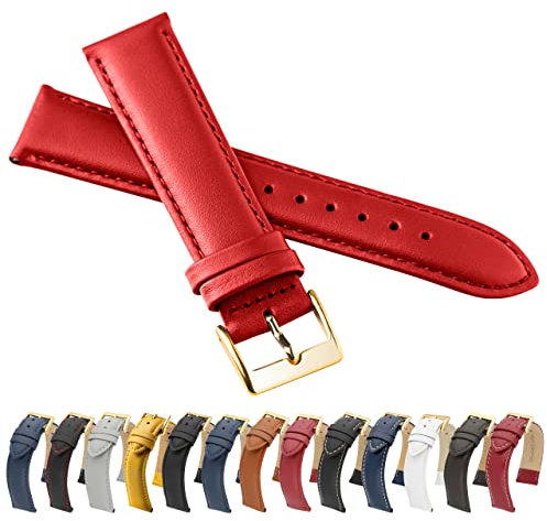 MARCHEL 18 mm Lederarmband Hellrot Uhrenarmband Glattleder Schließe Gold