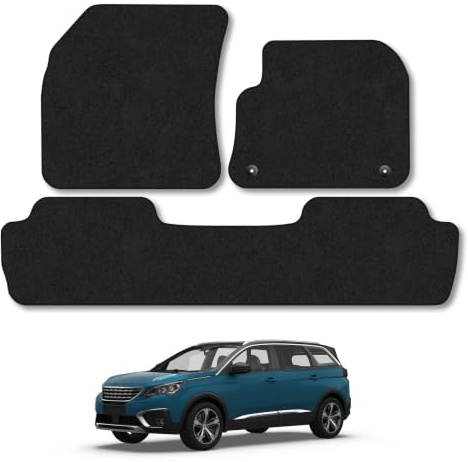 Peugeot 5008 (2017-2025) Carpet Car Mats | Black Edge Trim Tailored Fit Floor Mats Full Coverage Protection Accessories Easy Clean Anti Slip Made in the UK