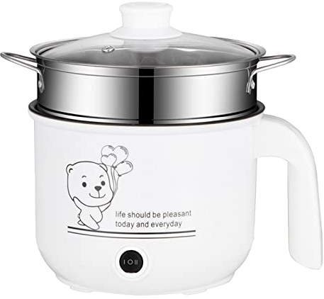 Folpus Olla eléctrica para cocinar Ramen, Olla eléctrica, electrodomésticos de Cocina para Sopa, con vaporizador Blanco