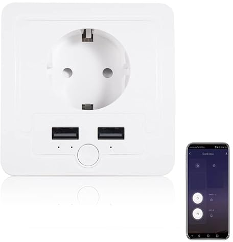 UseeLink WiFi Smart Wall Socket 1 Socket 2 USB 16A Compatible with iOS/Android Works with Alexa Google Assistant Neutral Conductor Required CE REACH Certified White (1 Pack)