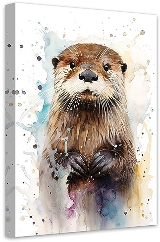 LZIMU Aquarell Otter Bild auf Leinwand lustiges Otter Leinwandbild niedliche Tiere Kunstwerk für Kinderzimmer Kinderzimmer Wanddekoration Gerahmt (3, 50.00x75.00cms)