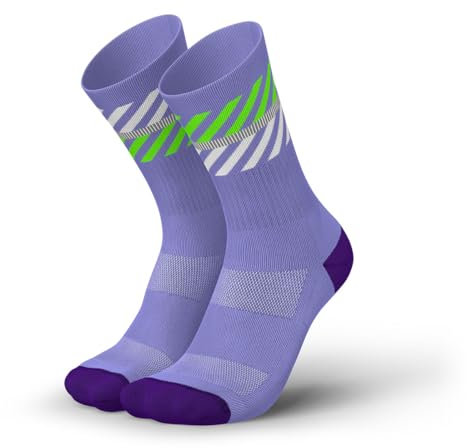INCYLENCE Lanes · dünne Merinosocken lang, atmungsaktive Sportsocken mit Anti-Blasen Schutz, 40% wärmeisolierende Merinowolle, Herbst & Frühlings Socken · Wander- & Fahrradsocken (39-42, Purple Green)