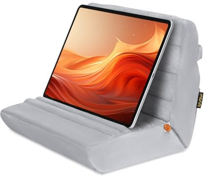 MOSISO Tablette Kopfkissen Stand,Weich Tablette Holder für Schoß,Pad Dock mit Taschen&Stylus Slot&4 Betrachtungswinkeln Kompatibel mit iPad Pro 12.9,11,10.5,9.7,Air Mini 6,5,4,3, E-Reader, Grau