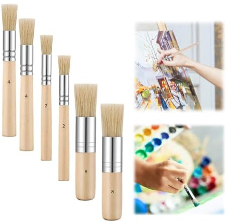 KAYEF 6 pcs 3 tailles brosses à pochoir en bois, brosses à pochoir mural, brosses à pochoir pour peinture à l'huile, peinture à l'aquarelle, DIY arts and crafts