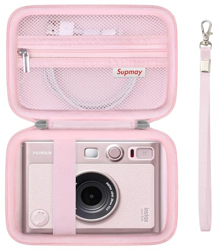 Supmay Hard Carrying Case for Fujifilm Instax Mini EVO 2-in-1 Photo Camera, Instax Mini Printer Travel Storage Case with Mesh Pocket Can Store USB Cables, Film or Other Small Accessories, Pink